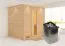 Sauna "Jonna" SET mit Kranz und Energiespartür - Farbe: Natur, Ofen 9 kW - 224 x 210 x 206 cm (B x T x H)