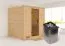 Sauna "Jonna" SET mit graphitfarbener Tür - Farbe: Natur, Ofen 9kW - 196 x 196 x 200 cm (B x T x H)