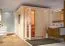 Sauna "Aleksi" SET mit Energiespartür und Kranz - Farbe: Natur, Ofen 9 kW - 210 x 210 x 202 cm (B x T x H)