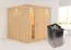 Sauna "Aleksi" SET mit Energiespartür und Kranz - Farbe: Natur, Ofen 9 kW - 210 x 210 x 202 cm (B x T x H)