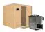 Sauna "Leja" SET mit graphitfarbener Tür - Farbe: Natur, Ofen BIO 9 kW - 231 x 196 x 200 cm (B x T x H)