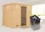 Sauna "Leja" SET mit graphitfarbener Tür und Kranz - Farbe: Natur, Ofen 9kW - 259 x 210 x 205 cm (B x T x H)