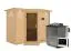 Sauna "Tjara 2" SET mit graphitfarbener Tür und Kranz - Farbe: Natur, Ofen BIO 9 kW - 264 x 198 x 212 cm (B x T x H)