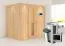 Sauna "Jarle" SET mit Energiespartür und Kranz - Farbe: Natur, Ofen externe Steuerung easy 3,6 kW - 210 x 165 x 202 cm (B x T x H)