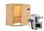 Sauna "Ole" SET mit Klarglastür - Farbe: Natur, Ofen externe Steuerung easy 3,6 kW - 151 x 196 x 198 cm (B x T x H)
