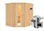 Sauna "Askjell" SET mit Energiespartür - Farbe: Natur, Ofen externe Steuerung easy 3,6 kW - 196 x 170 x 198 cm (B x T x H)