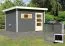 Saunahaus "Linnea 2" SET mit moderner Tür & Ofen 9 kW, Farbe: Terragrau - 336 x 231 cm (B x T), Grundfläche: 7 m²