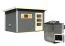 Saunahaus "Linnea 2" SET mit moderner Tür & Ofen 9 kW, Farbe: Terragrau - 336 x 231 cm (B x T), Grundfläche: 7 m²
