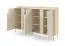 Kommode | Farbe: Eiche Mavelie / Macadamia | 4 Drehtüren | 6 Fächer | 183 x 42 x 110 cm | Push-to-open Funktion | Sideboard | Beine: Metall
