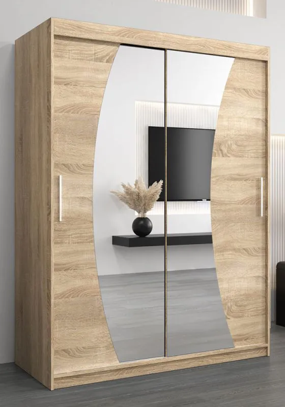 Schiebetürenschrank / Kleiderschrank Combin 03 mit Spiegel, Farbe: Eiche Sonoma - Abmessungen: 200 x 150 x 62 cm (H x B x T)