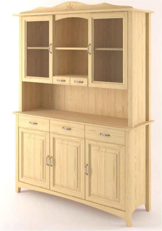 Regalschrank, Vitrine, 150 cm breit, Kiefer Holz-Massiv, Optik: Natur Abbildung