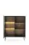 Vitrine mit eleganten Design Chelmsford 06, Farbe: Schwarz / Eiche - Abmessungen: 126 x 104 x 39 cm (H x B x T), mit Push-to-open Funktion