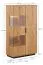 Vitrine Rania 18 mit 2 Türen, aus Massivholz, Eiche / Schwarz, 52 x 200 x 39 cm, schwarze Metallgriffe, 10 Fächer, 7 Böden, LED-Beleuchtung inklusive