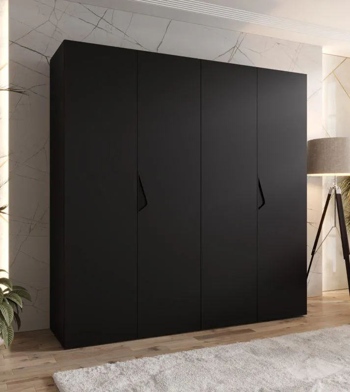 Drehtürenschrank | 2 Meter breit | 2 Kleiderstangen | Farbe: Schwarz | Griffe: Schwarz | Maße: 200 x 52 x 202 cm | Kleiderschrank | 2 Fächer | 4 Türen