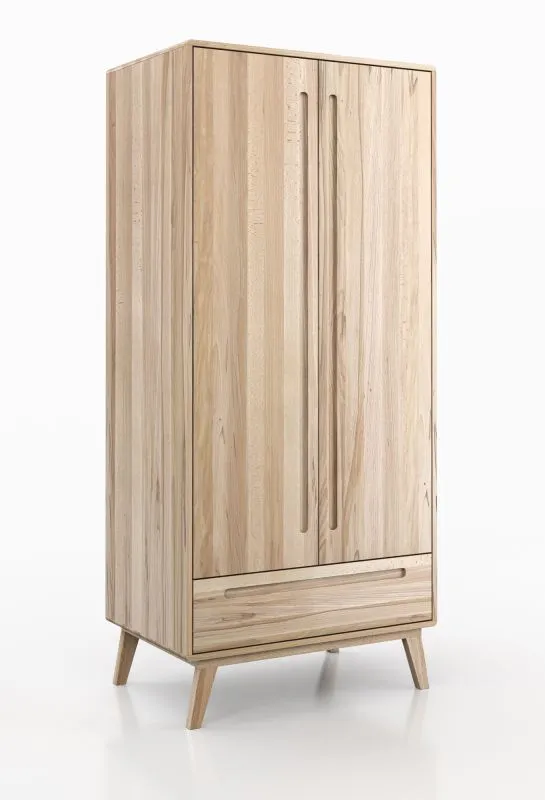 Kleiderschrank mit einer Schublade Engordany 05 | Buche Vollholz massiv | lackiert | Drehtürenschrank | eine Kleiderstange | Farbe: Buche | Maße: 200 x 90 x 58,5 cm