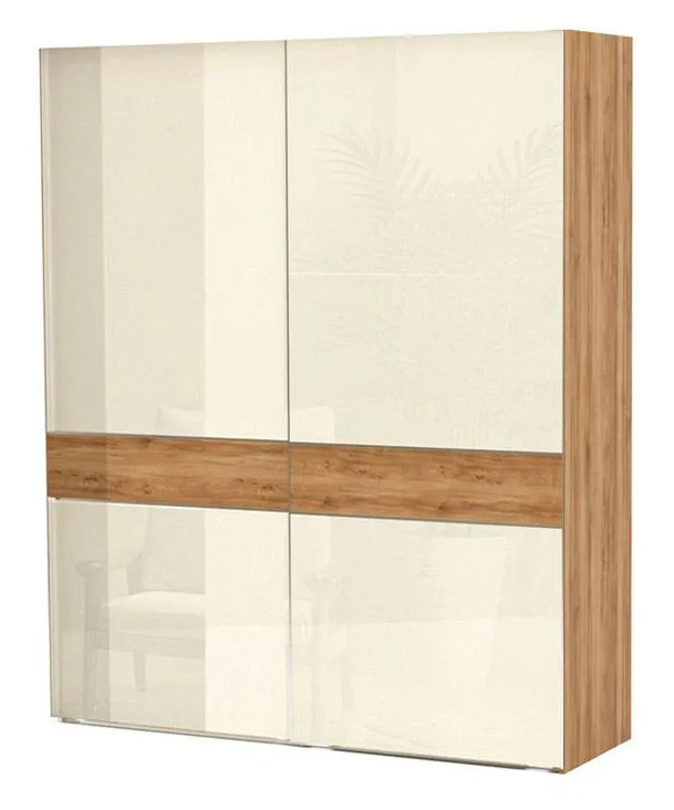182 cm breiter Schiebetürenschrank mit 2 Türen | 6 Fächer | 2 Kleiderstangen | Farbe: Beige Abbildung