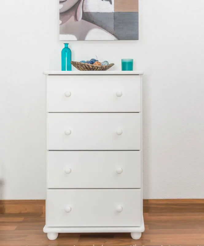 Kommode Kiefer massiv Vollholz weiß lackiert Junco 145 - Abmessung 100 x 60 x 42 cm