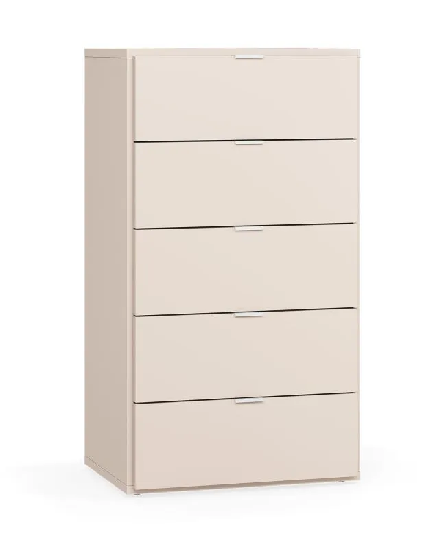 Kommode | schmal | 5 Schubladen | Farbe: Beige | Soft-Close Funktion | Maße: 62,5 x 47 x 112 cm | Griffe: Weiß | schlichtes Design | für Wohnzimmer