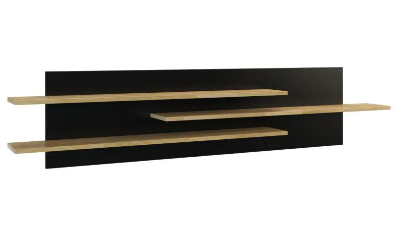Küchenregal Hängeregal Küchen-Wandregal - 182 cm breit, teilmassiv, Farbe: Eiche / Schwarz Abbildung