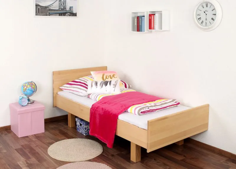 Bettrahmen für Kinder / Kinderbett 90 x 200 cm | Massivholz: Buche | Natur Lackiert Abbildung