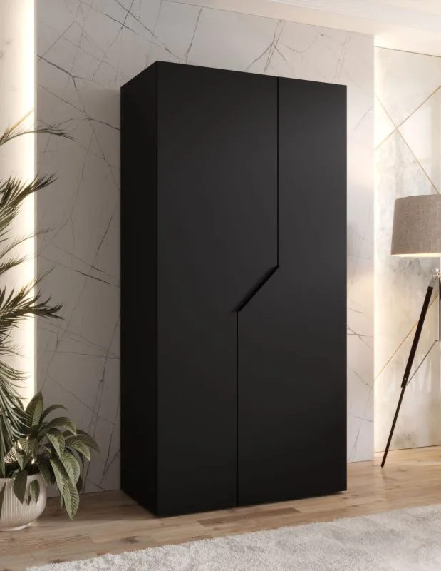 Kleiderschrank / Drehtürenschrank | Farbe: Schwarz | 1 Meter breit | 1 Fach | 1 Kleiderstange | Griffe: Schwarz | Maße: 100 x 52 x 202 cm | Soft-Close-Funktion | ABS