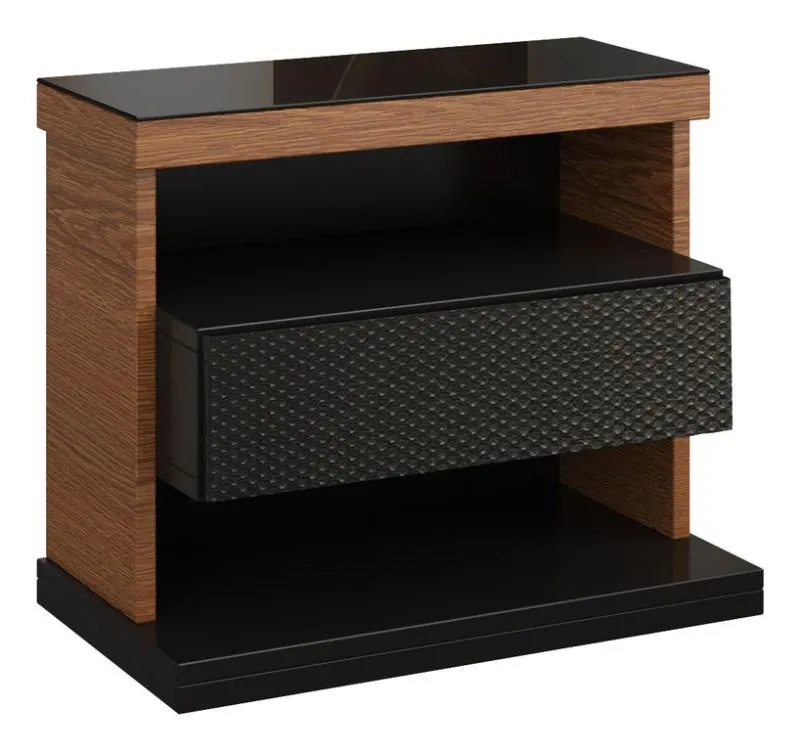Nachtkommode "Postira" 45, Farbe: Walnuss / Schwarz, teilmassiv - Abmessungen: 45 x 52 x 35 cm (H x B x T)