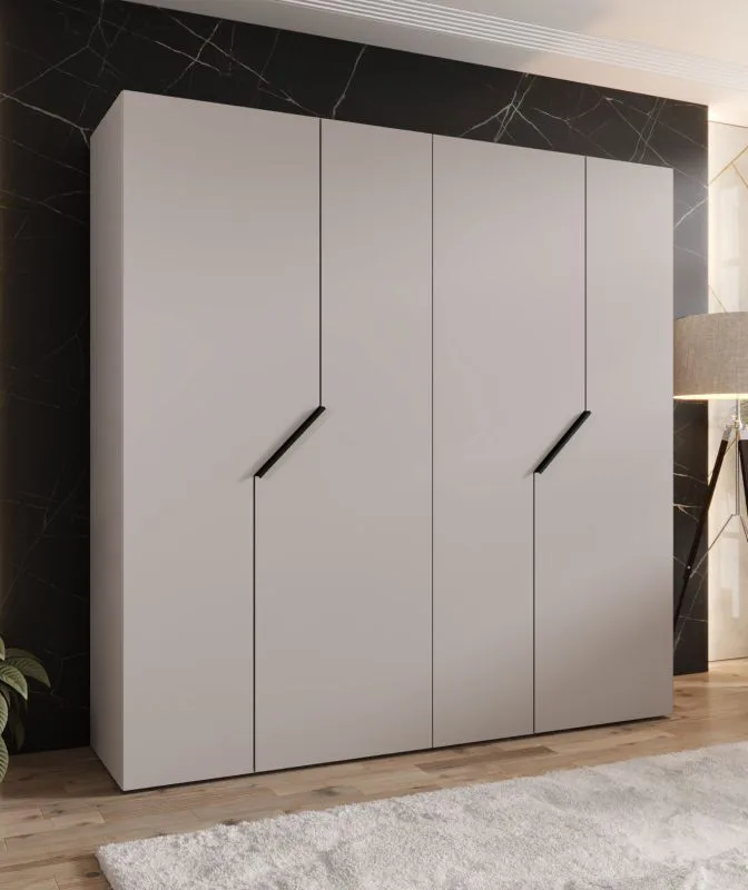 Kleiderschrank | 4-Türig | Farbe: Kaschmir | 2 Fächer | 2 Kleiderstangen | Griffe: Schwarz | Soft-Close-Funktion | Maße: 200 x 52 x 202 cm | ABS-Kanten
