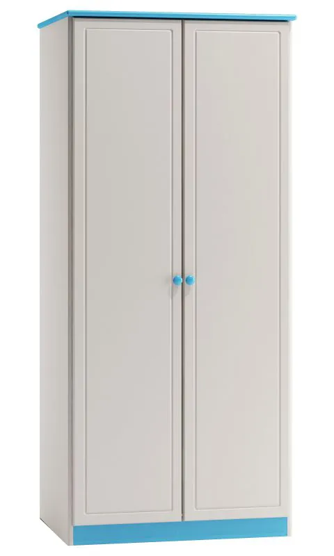 Kleiderschrank Kiefer Vollholz massiv weiß blau lackiert 008 - Abmessung 182 x 90 x 60 cm (H x B x T)