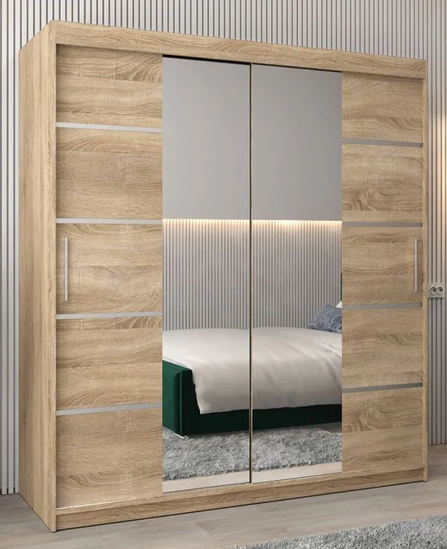 Schiebetürenschrank / Kleiderschrank Jan 04D mit Spiegel, Farbe: Eiche Sonoma - Abmessungen: 200 x 180 x 62 cm (H x B x T)