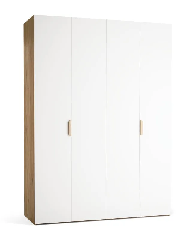 Falttür / Kleiderschrank | Farbe: Weiß / Eiche | 2 Türen | inkl. LED-Beleuchtung mit Bewegungssenor | 175 x 60 x 240 cm | 11 Fächer | Soft-Close