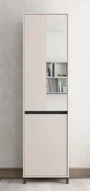 Schrank | 1 ausziehbare Kleiderstange | Farbe: Kaschmir | 2 Fächer | Spiegel | Maße: 54,5 x 40 x 205,5 cm | ABS-Kanten | für den Eingangsbereich
