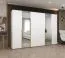 Drehtürenschrank / Kleiderschrank 3 Meter breit Eiger 104, Farbe: Weiß, zwei Spiegeltüren, vier Kleiderstangen, Griffe: Gold, Soft-Close-Funktion, vier Fächer