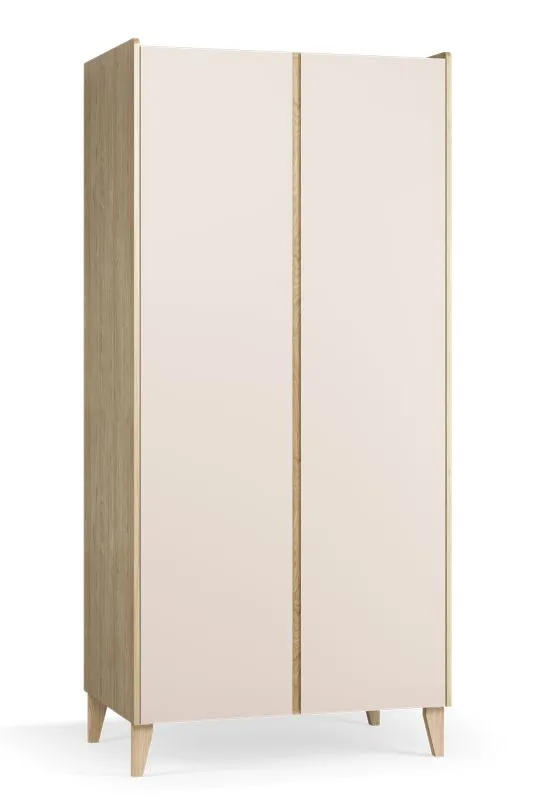 Drehtürenschrank | 2 Türen | Farbe: Beige | 5 Fächer | 2 Kleiderstangen | Soft-Close-Funktion | Maße: 94,5 x 60 x 204 cm | inkl. LED-Beleuchtung