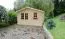 Holz-Gartenhaus 3,48 x 3,98 Meter (inkl. Dach) | Naturbelassen | Satteldach | 44 mm Blockbohlen-Haus Abbildung