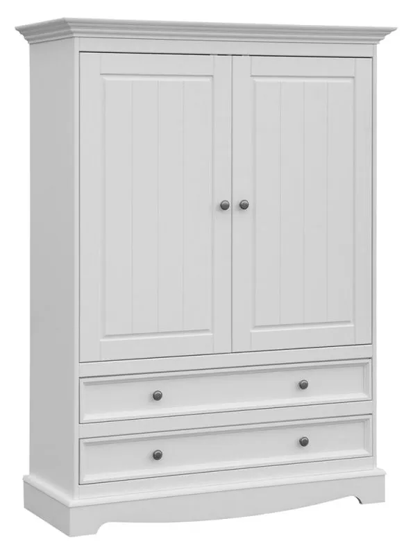 Schrank Gyronde 33, Kiefer massiv Vollholz, weiß lackiert - 147 x 108 x 45 cm (H x B x T)