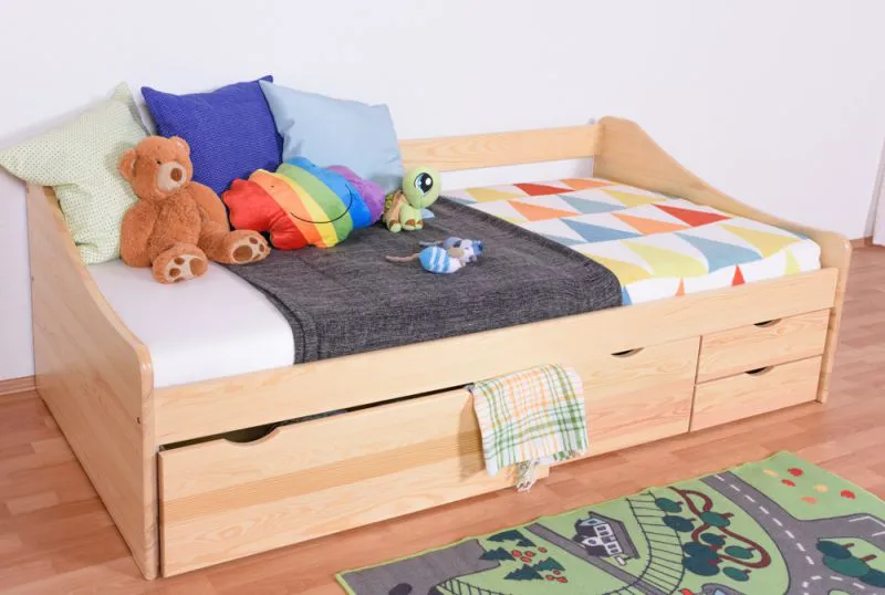 Einzelbett / Funktionsbett Kiefer massiv Vollholz natur 94, inkl. Lattenrost - Abmessung 90 x 200 cm
