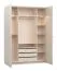 Falttüren / Kleiderschrank | Farbe: Beige | Griffe: Eiche | 3 Schubladen | 3 Kleiderstangen | Maße: 180 x 57 x 241 cm | inkl. LED-Beleuchtung mit Sensor