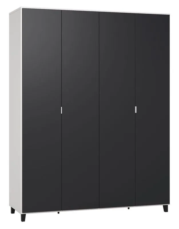 185 cm breiter Kleiderschrank mit 2 Türen, 11 Fächern und 2 Schubladen | Farbe: Weiß / Schwarz | Tiefe: 57 cm Abbildung