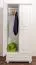 Schmaler Kleiderschrank | 2 Drehtüren | 1 Schublade | 4 Fächer | mit Kleiderstange | 80 cm breit | Massivholz | Farbe: Weiß Abbildung