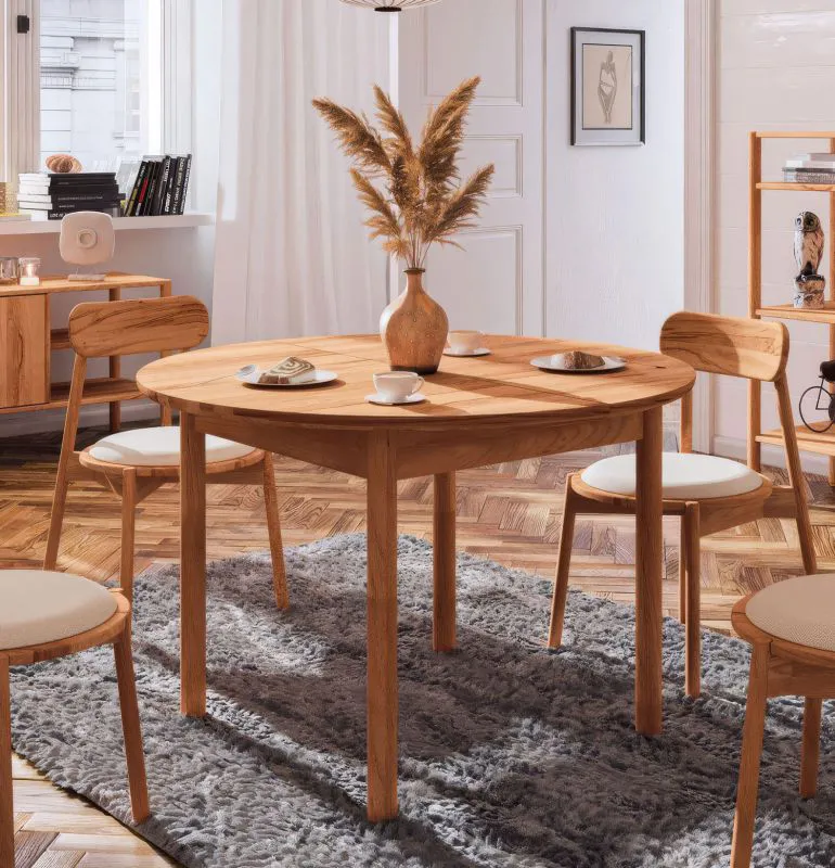 Esstisch ausziehbar Wellsford 53 Kernbuche massiv geölt - Abmessungen: 120-160 x 120 cm (B x T)