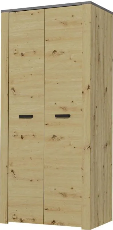 Wohnzimmer - Kleiderschrank, Farbe: Eiche / Grau - 197 x 91 x 56 cm (H x B x T) Abbildung