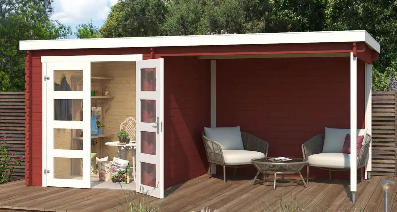 Gartenhaus G280 Schwedenrot - 28 mm Blockbohlenhaus, Grundfläche: 10,47 m², Flachdach