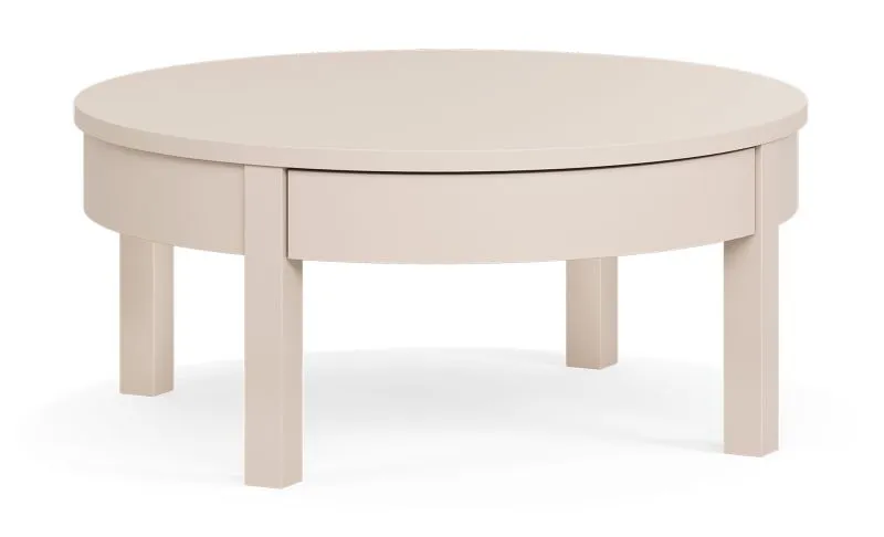 Couchtisch | Farbe: Beige | Rund | Beine: Buchenholz | Maße: 80 x 80 x 35,5 cm | Breit | Kaffeetisch | kleine Schublade zur Aufbewahrung