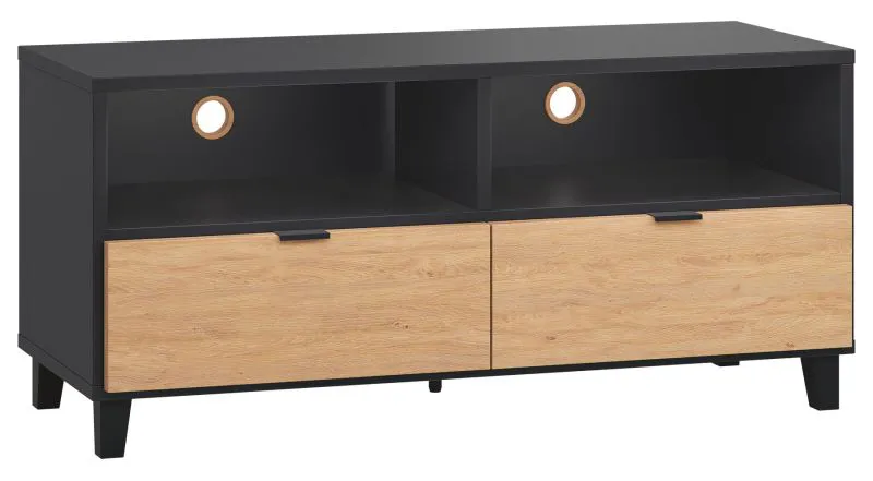 TV-Unterschrank Leoncho 36, Farbe: Schwarz / Eiche - Abmessungen: 56 x 120 x 47 cm (H x B x T)