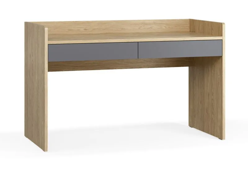 Schreibtisch | 2 geräumige Schubladen | schlichtes Design | Farbe: Eiche / Graphit | Soft-Close-Funktion | Maße: 137 x 60 x 86,5 cm | geräumige Tischplatte