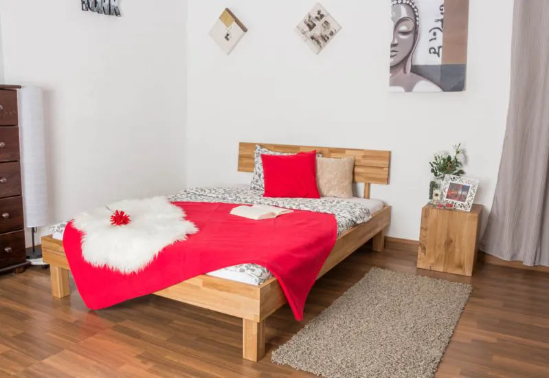 Massivholzbett / Jugendbett Wooden Nature 01, mit Kopfteil, Eiche geölt, Liegefläche 140 x 200 cm, besondere Holzveredelung, einzigartiges Design