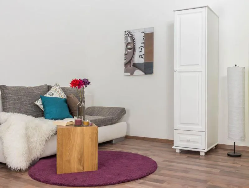 Garderobenschrank, Kiefer Vollholz massiv weiß lackiert - Abmessung 190 x 47 x 60 cm (H x B x T) Abbildung