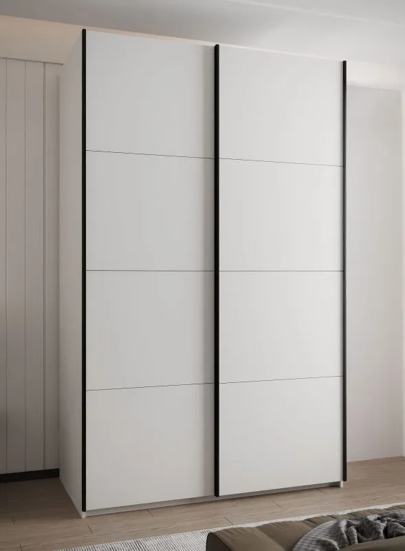 Kleiderschrank / Schiebetürenschrank | 2 Kleiderstangen | 2 Schiebetüren | 6 Einlegeböden |245,5 x 150 x 64 cm | 6 Fächer | Soft-Close | Farbe: Weiß