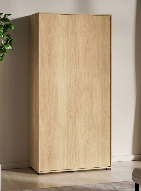 Drehtürenschrank | 2 Türen | Farbe: Eiche Mavelie | 1 Kleiderstange | 2 Fächer | 92 x 52 x 190 cm | Kleiderschrank | Soft-Close Funktion