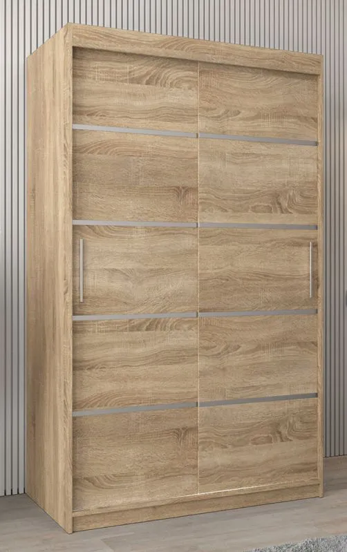 Schiebetürenschrank / Kleiderschrank Jan 02A, Farbe: Eiche Sonoma - Abmessungen: 200 x 120 x 62 cm ( H x B x T)